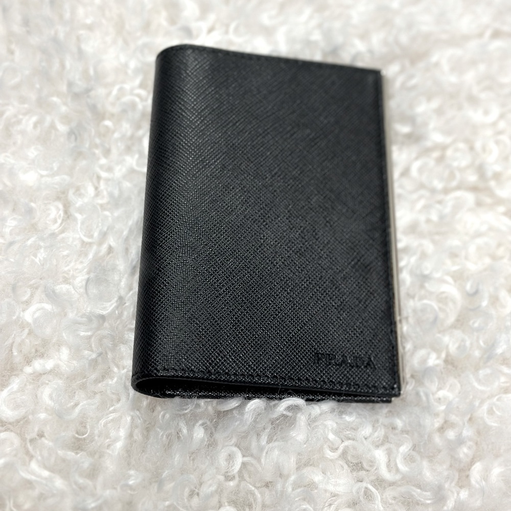 New Prada Saffiano Black (Nero) leather wallet with metal edges (SOLD)